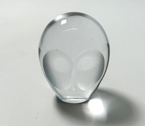 Signed MCM Owl Themed Clear Glass Paperweight