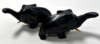 Pair Of Small Wooden Elephants Painted Black