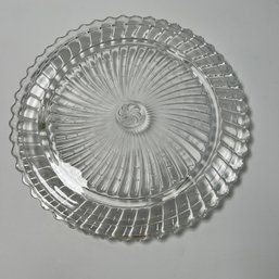 Clear Glass Footed Cake Plate, Swirl Design