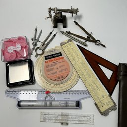 Drafting Tools, Including Compasses, Triangle, Slide Rules