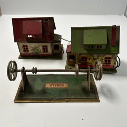 Set Of  Vintage Lionel Corporation Railroad Train Accessories, Including Two Houses