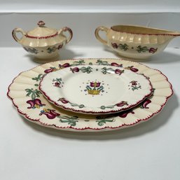 American Limoges Old Dutch Set Of Serving Platters & Sugar Bowl, Gravy Boat