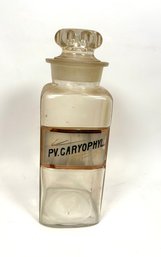 Vintage Apothecary Glass Bottle Jar Original PV. CARYOPHYL Label