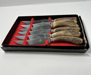 Hoffritz Set Of Six Antler Handled Stainless Steel Knives In Original Box