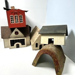 Large Collection Of Hand Made Model Railroad Buildings And Accessories, Circa 1930s