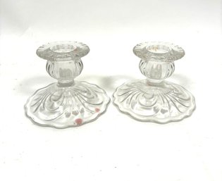 Vintage Pair Of Glass Candlestick Holders