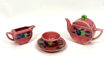 Miniature Ceramic Tea Pot, Creamer, Tea Cup, And Saucer Made In Japan