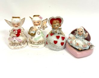 Lot Of 4 Ceramic Angels And A Bell