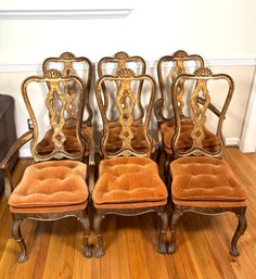 Set Of 6 Hickory Mfg Co. French Provincial Style Gilded Dining Chairs With Upholstered Cushions
