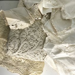 Misc Lot Of Vintage Linens - Hand Crocheted Table Clothes, Embroidered Napkins, & More