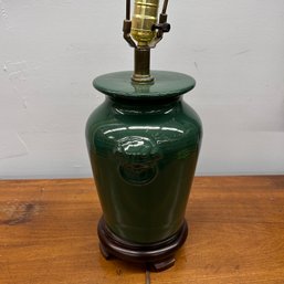 Green Glazed Pottery Lamp With Lion Heads