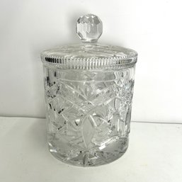 Nice Vintage Clear Cut Glass Lidded Jar / Canister