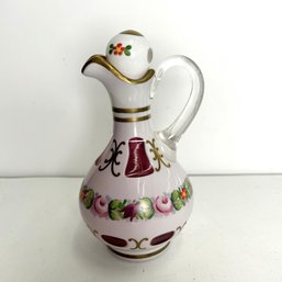 Bohemia White Cut Glass & Cranberry Glass Decanter With Stopper