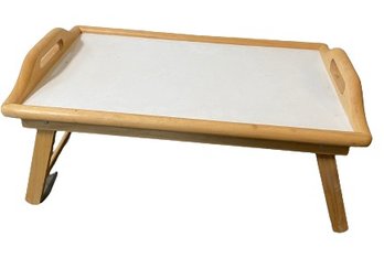 Wooden Folding Breakfast Tray With White Laminate Top
