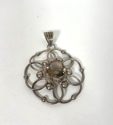 Beautiful Mid-Century Floral Geometric Sterling Silver Pendant