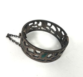 Vintage Sterling Silver Bangle With Teal Accents