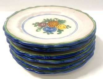 Set Of 6 Italian Pottery Hand Painted Plates With Fruit Design