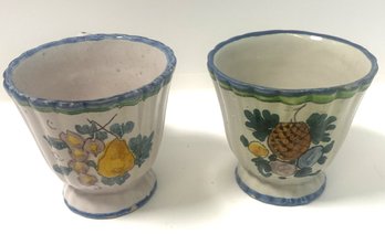 2 Small Italian Pottery Cups 2 1/2 Inches Tall