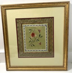 Vintage Flower And Butterfly Embroidered Piece Of Artwork Framed.