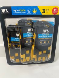 New In Box: Set Of 3 HydraHyde Water Resistant Leather Work Gloves, Size Medium