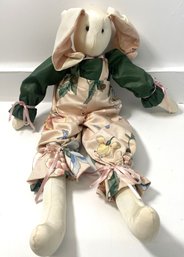 Vintage Stuffed Rabbit Doll, Adorable Bunny In Overalls