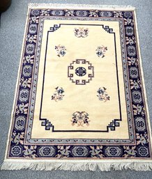 White Chinese Style Area Rug With Black And Blue Border 47'x67'