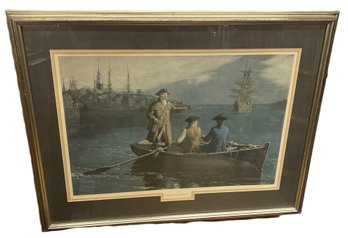Vintage Large Print Of Paul Revere Crossing The Charles River Framed And Matted