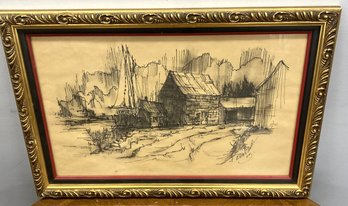 1965 Ink On Paper Painted In Beautiful Frame