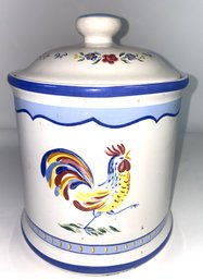 Hand Painted Ceramic Canister With Rooster And Flower Design