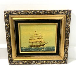 Artist Signed Ship Oil Painting, Framed