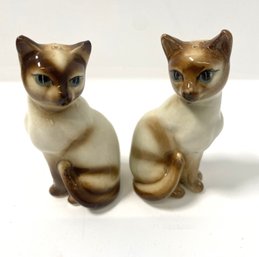 A Pair Of Ceramic Cat Figurine Salt & Pepper Shakers