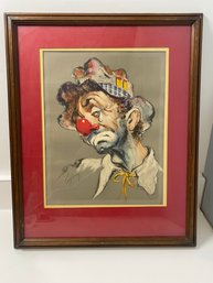 MCM Artist Signed Lithograph Clown Portrait, Framed & Matted