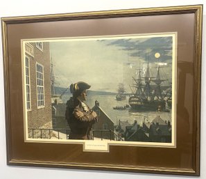 Vintage Paul Revere Watching British Ships Print Beautifully Framed And Matted