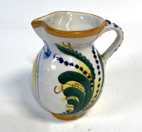 Hand Painted Italian Pottery Creamer, Bevi Assai Signed