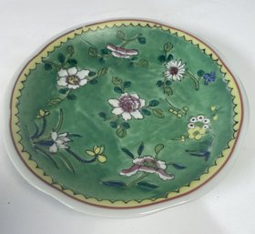 Vintage Green Floral Chinese Style Footed Plate