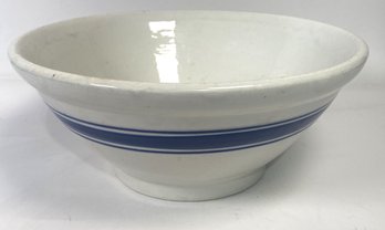 Vintage Stoneware Serving Bowl With Blue Stripped Design