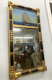 Reverse Painted Glass Ship Nautical Framed Mirror