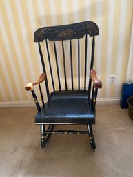 Vintage Wooden Rocking Chair, Painted Black & Stenciled