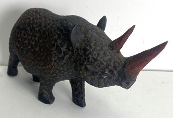 Hand Carved Wooden Rhino With Great Detail