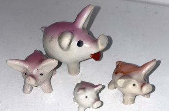 Set Of 4 Miniature Adorable Pink Pigs Made In Japan