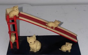 Adorable Vintage  Plastic Display Of Cats On A Slide