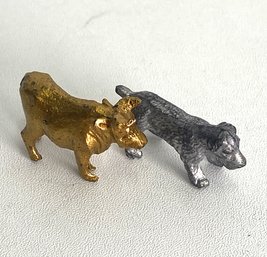 Pair Of Tiny Metal Figurines: Bull & Dog