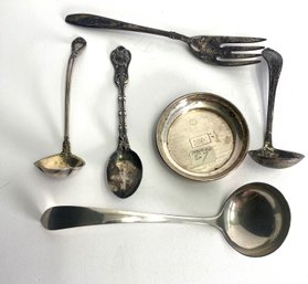 Mix Of Sterling Silver Items: Spoons, Ladles, Small Tray, 5.7 Troy Ounce