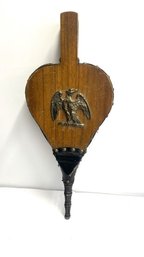 Vintage Wooden & Leather Bellows With Eagle