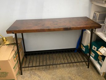 Hammered Copper Top Console Table With Metal Base