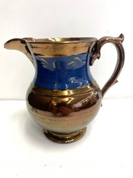 Beautiful Piece Of Brown And Blue Antique Lusterware Pitcher