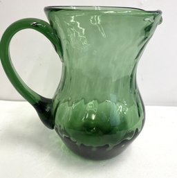 Artist Made Hand Blown Green Clear Pitcher