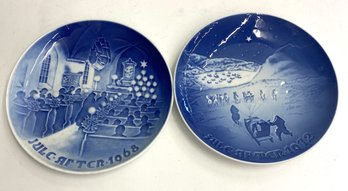 Pair Of Religious Christmas Blue And White Denmark  Christmas Plates.