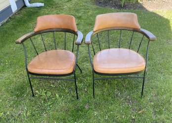 Pair Of Leather And Metal Arm Chairs