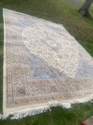 Beautiful Room Size Blue And White Kerman Rug With Animals And Floral Design, Hand Knotted 10ft X 14 Ft